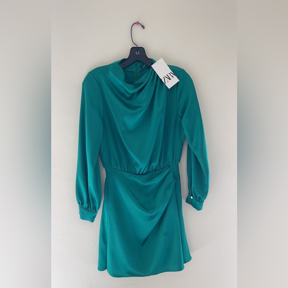 silk green zara dress